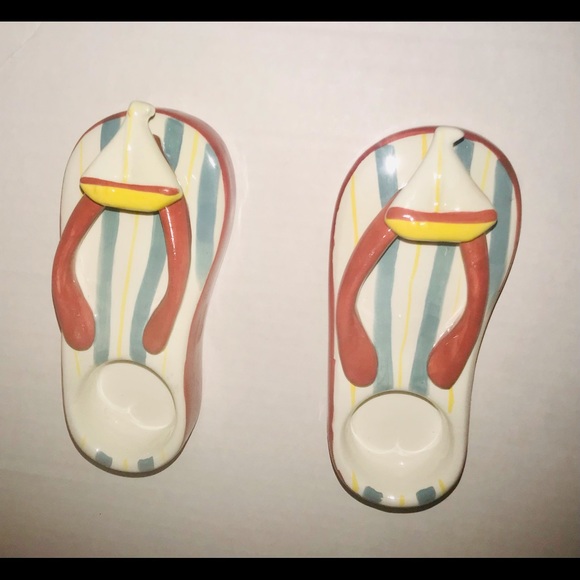 New Two Porcelain Candle Holders Flip Flop Shape Nantucket Home - Picture 10 of 12